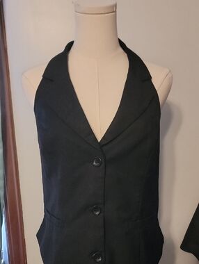 Women’s Black Halter Vest with Tailored Button Front